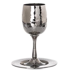 Hammered Kiddush Cup on Base, with Matching Tray