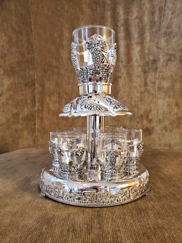 Silver Wine Fountain with Large Kiddush Cup