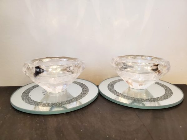 Pair of Tealight Crystal Candle Holders