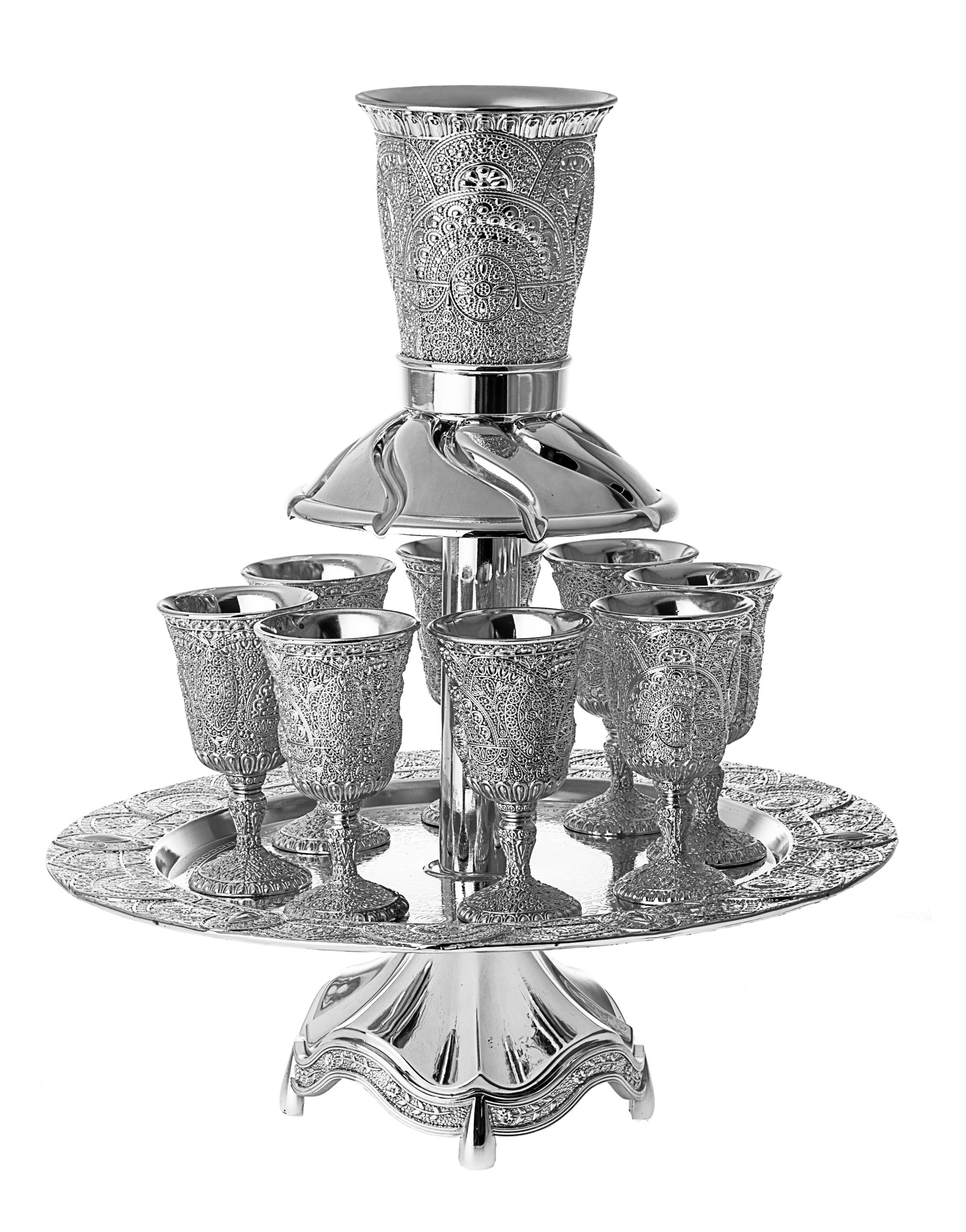Filigree Silver Kiddush Wine Fountain, 8 Cups