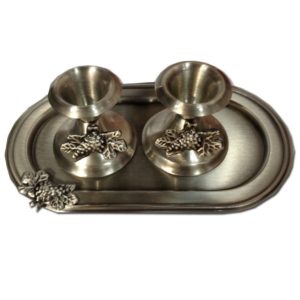 Shabbat Pewter Candlesticks with Tray