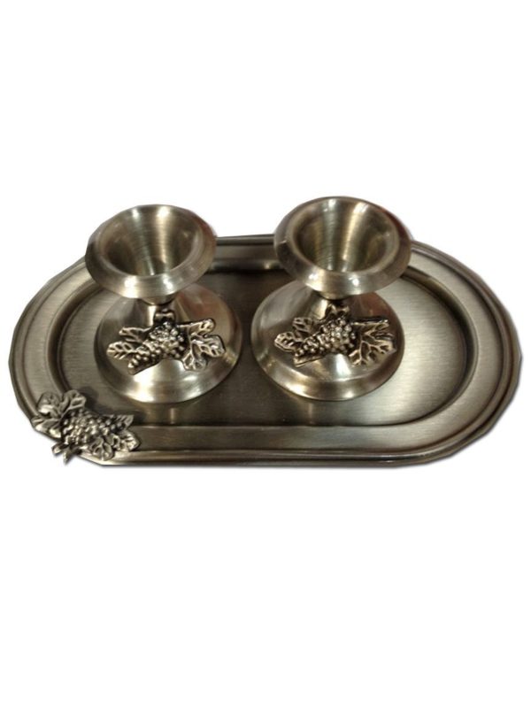 Shabbat Pewter Candlesticks with Tray