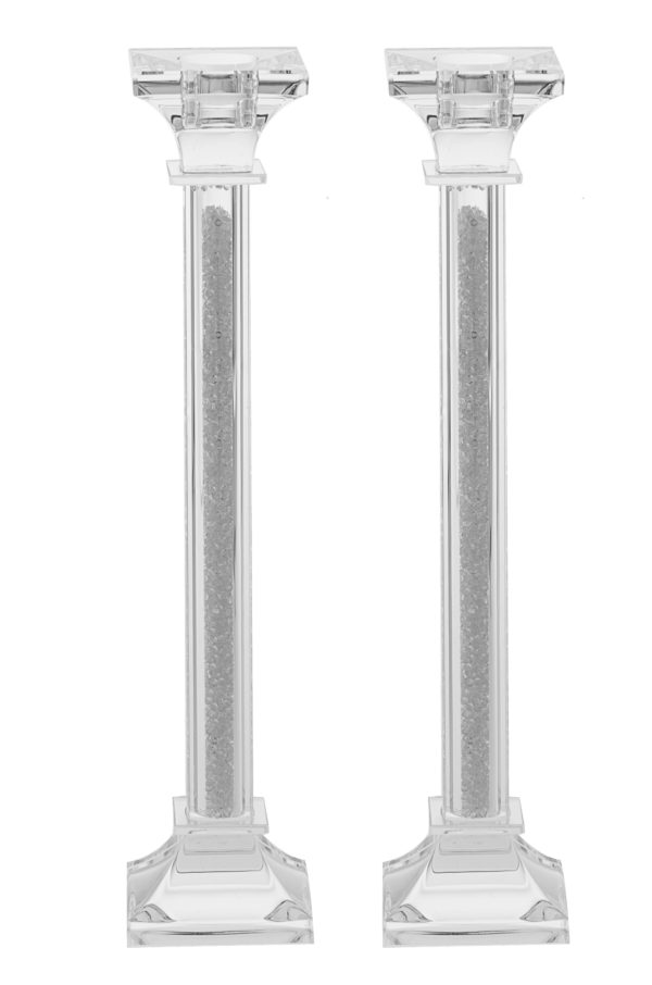 Pair of Crystal & Stone Candlesticks