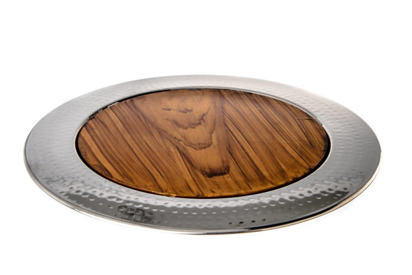 Hammered Silver & Wood Challah Board Round w/ Knife