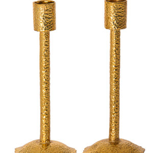 Gold Hammered Metal Candle Stick with Round Base