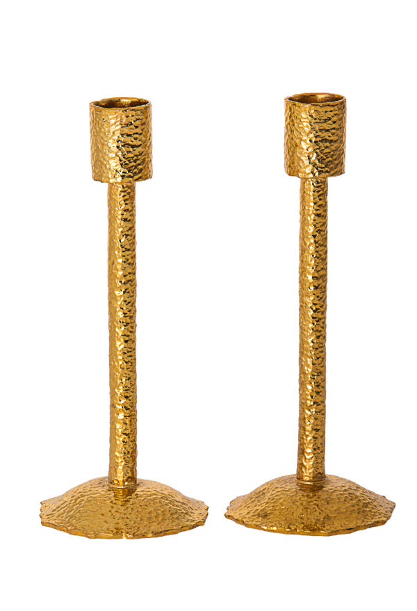 Gold Hammered Metal Candle Stick with Round Base