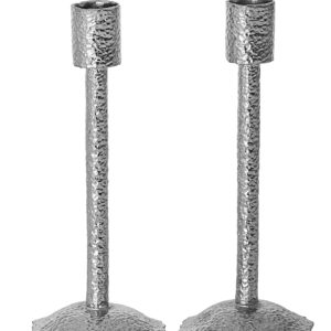 Silver Hammered Metal Candle Stick with Round Base
