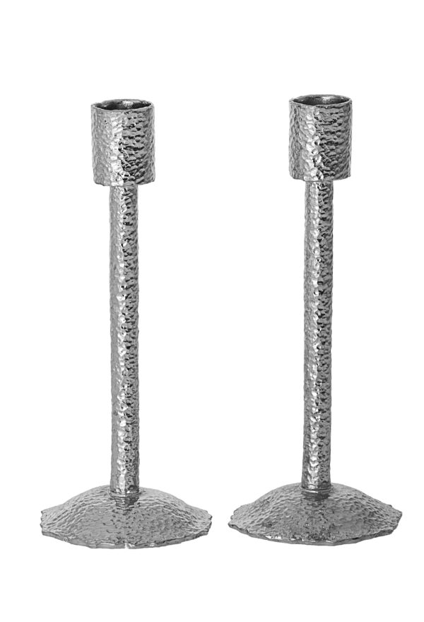 Silver Hammered Metal Candle Stick with Round Base