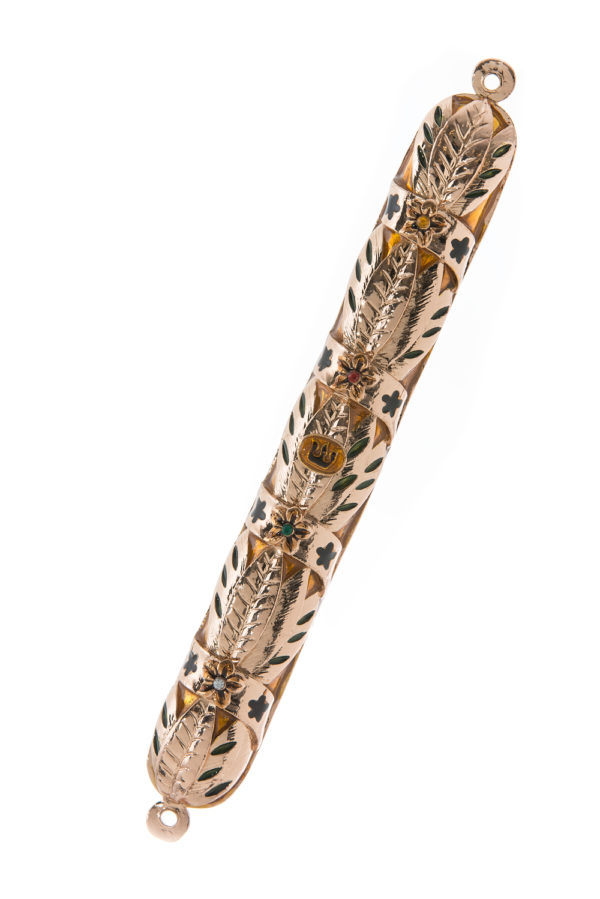 Jeweled Stones Mezuzah - Gold