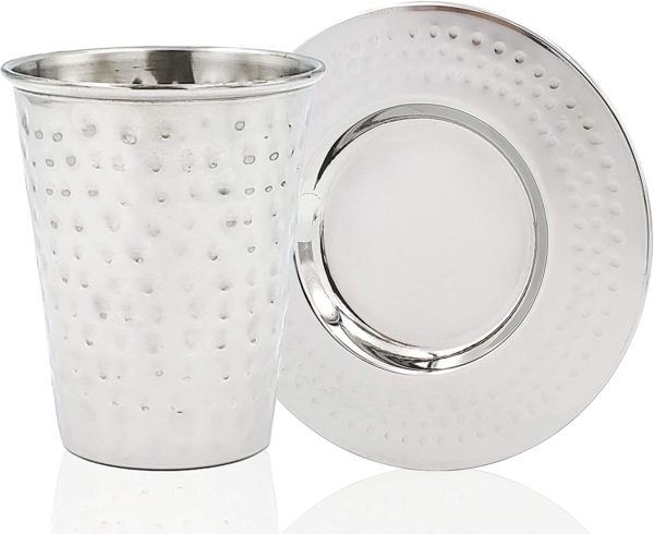 Stainless Steel Hammered Kiddush Cup - Image 2