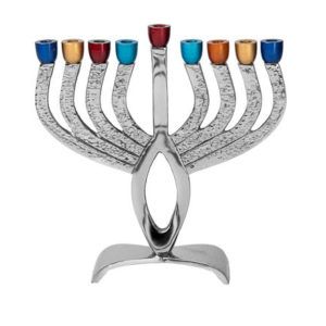 Nickel plated Menorah with colored cups